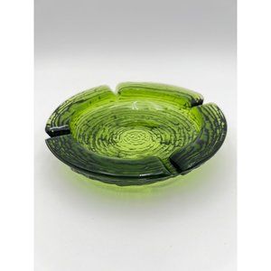 VTG 1950's Mid-Century Modern Avocado Textured Green Glass Ashtray 6"